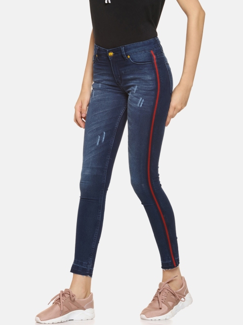 

Campus Sutra Women Blue Slim Fit Mid-Rise Low Distress Stretchable Jeans