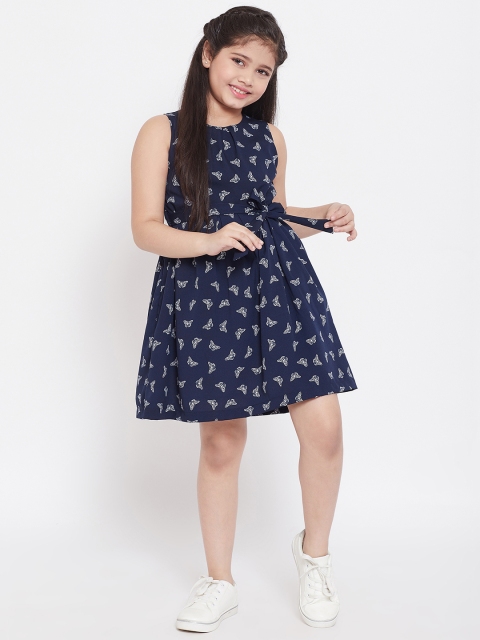

Stylo Bug Girls Blue Printed Fit and Flare Dress