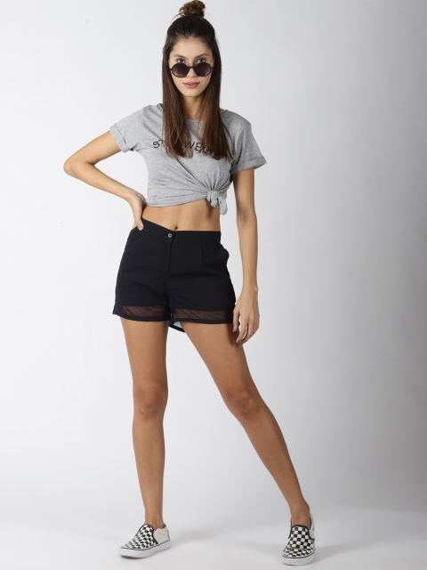 

Blue Saint Women Black Solid Slim Fit Regular Shorts