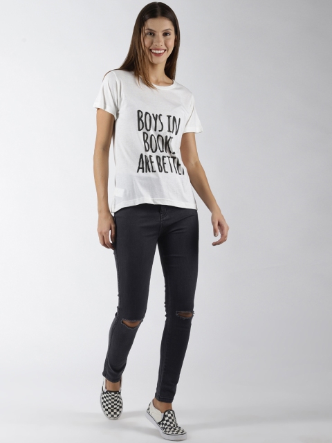 

Blue Saint Women White Printed Round Neck T-shirt