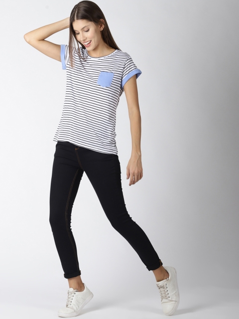 

Blue Saint Women White Striped Round Neck T-shirt