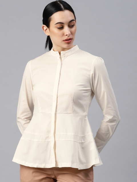 

Van Heusen Woman Women Cream-Coloured Regular Fit Solid Casual Shirt