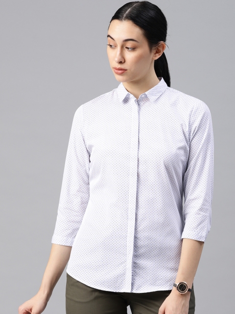 

Van Heusen Woman Women Blue & White Regular Fit Printed Formal Shirt