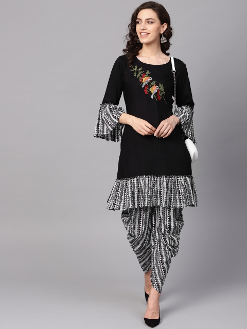 

ANAISA Women Black & Grey Embroidery Kurta with Dhoti Pants