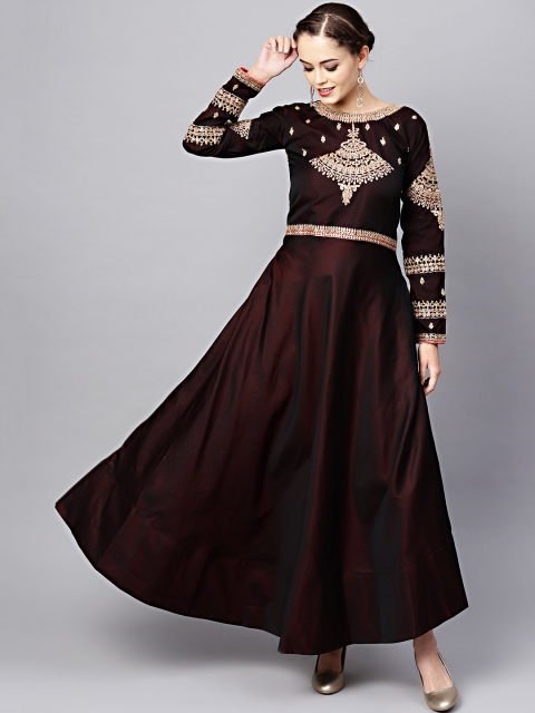 

Chhabra 555 Women Burgundy Embroidered Detail Made to Measure Cocktail Gown