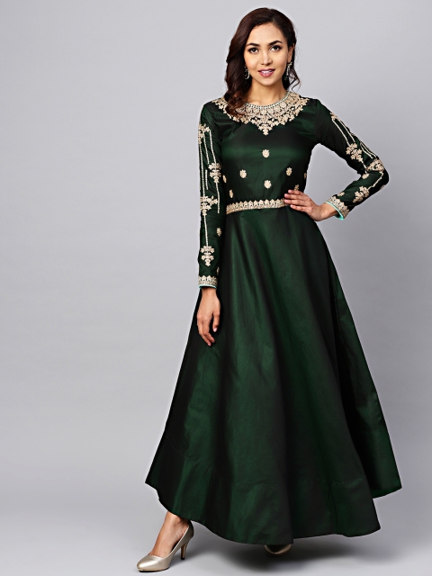 

Chhabra 555 Green & Golden Embroidered Made-to-Measure Cocktail Gown