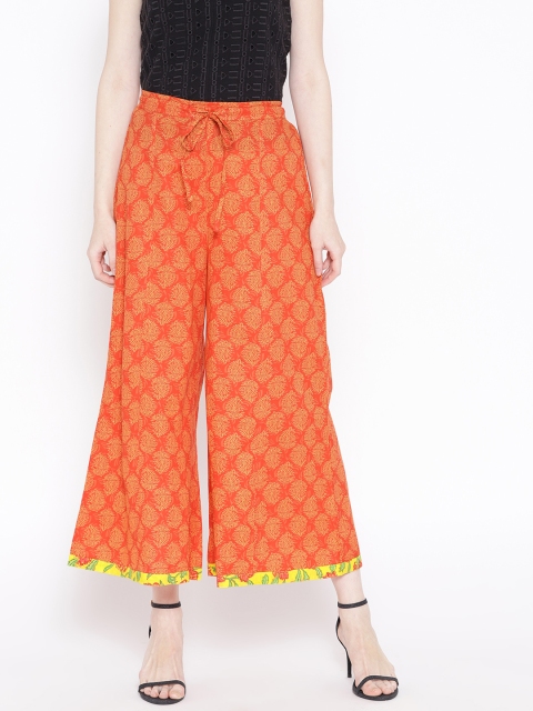 

Ayaany Women Orange & Yellow Printed Wide Leg Palazzos