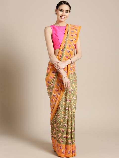 

Saree mall Green & Mustard Yellow Printed Ikat Saree