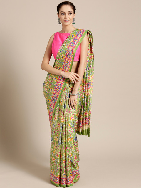 

Saree mall Green & Pink Printed Ikat Saree