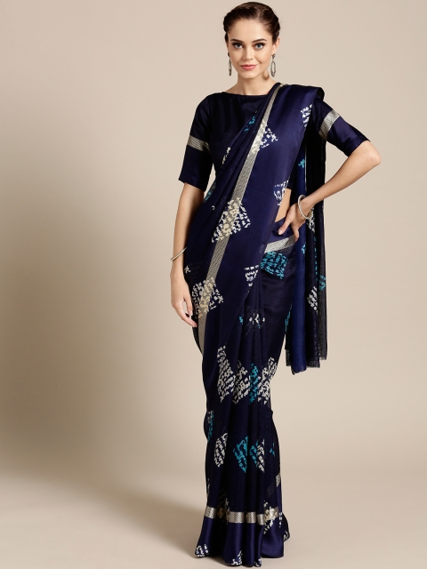 

Saree mall Navy Blue Printed Bandhani Saree