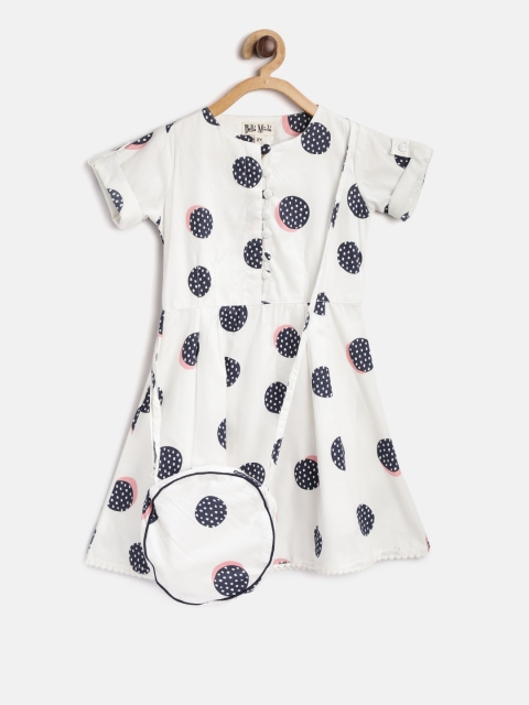 

Bella Moda Girls White & Navy Printed Fit & Flare Dress