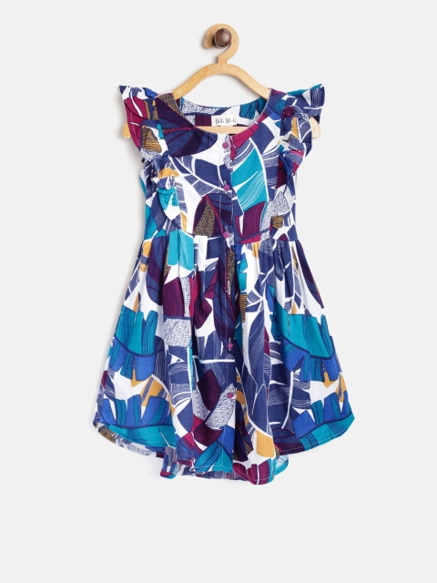 

Bella Moda Girls Blue & White Printed Fit and Flare Dress