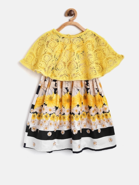 

Bella Moda Girls Off-White & Yellow Printed Fit & Flare Dress