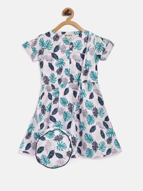 

Bella Moda Girls Pink & Green Printed Fit and Flare Dress