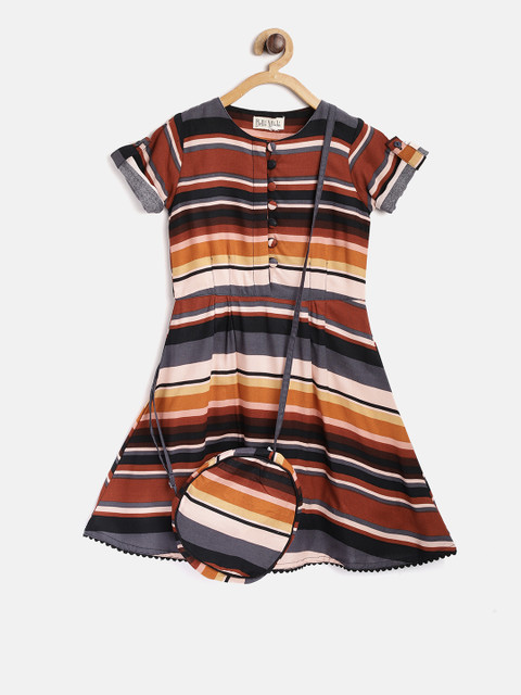 

Bella Moda Girls Rust Brown & Black Striped Fit & Flare Dress