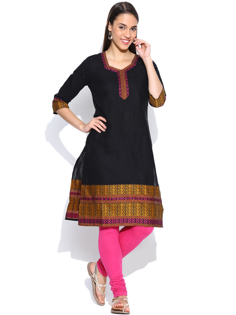 

Aurelia Black Kurta with Woven Design