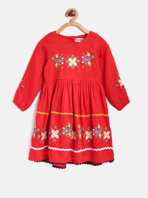 

Bella Moda Girls Red Embroidered Fit & Flare Dress