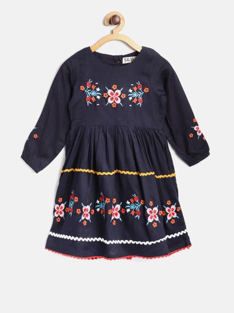 

Bella Moda Girls Navy Blue Embroidered Fit & Flare Dress