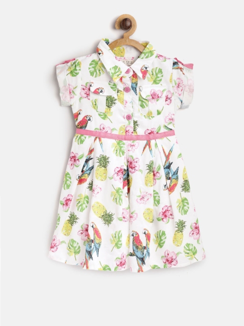 

Bella Moda Girls White & Pink Printed Fit & Flare Dress