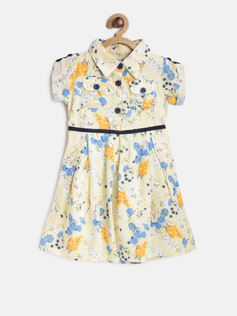 

Bella Moda Girls Beige Blue Printed Fit & Flare Dress