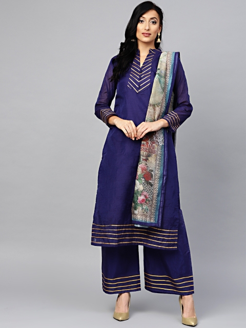 

Chhabra 555 Women Navy Blue & Beige Solid Kurta with Palazzos & Dupatta