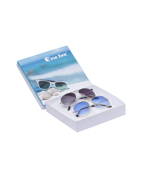 

EPICINK hob Unisex Set of 2 Sunglasses EPSG-AVI-BKGD-AVI-BLGD, Black