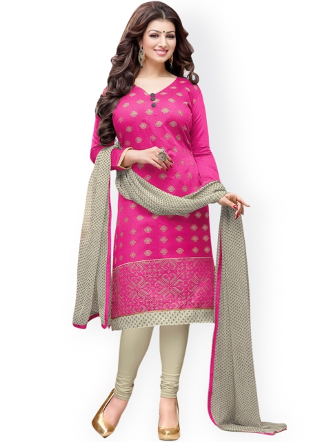 

Saree mall Magenta & Grey Embroidered Chanderi Unstitched Dress Material