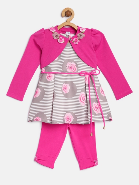 

Peppermint Girls Pink & Brown Fit and Flare Dress with Shrug and Leggings