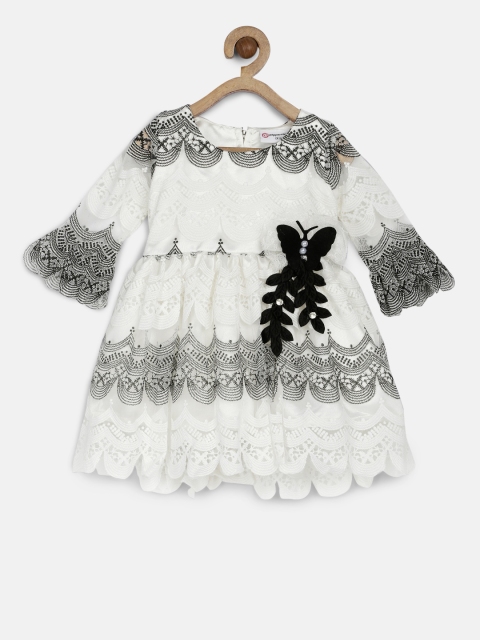 

Peppermint Girls White & Black Self Design Fit and Flare Dress