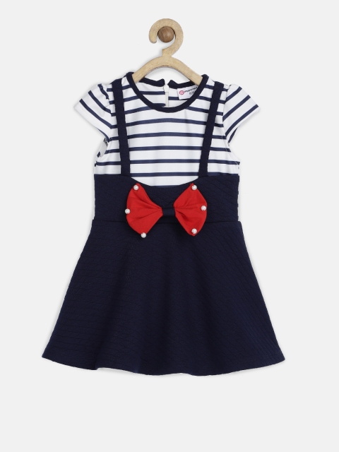 

Peppermint Girls Navy Blue & White Striped Fit and Flare Dress