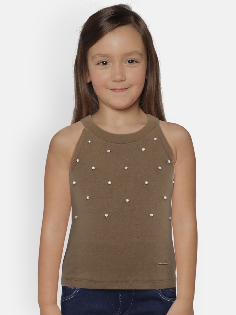 

Peppermint Girls Brown Embellished Fitted Top