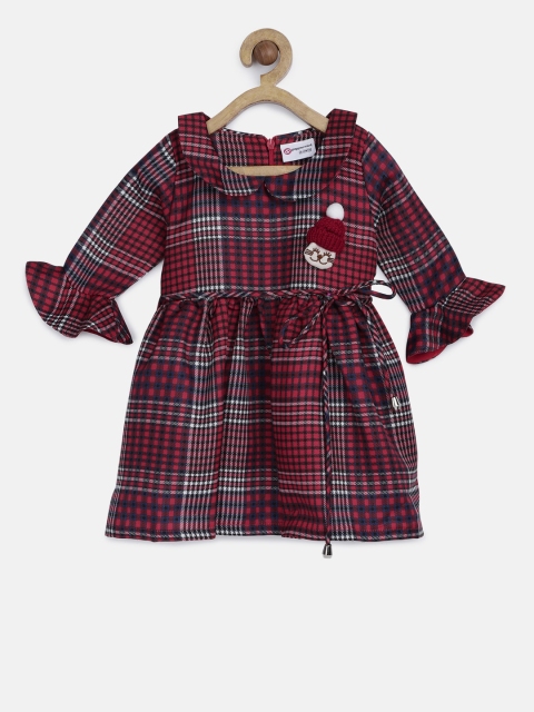 

Peppermint Girls Red & Navy Blue Checked Fit and Flare Dress