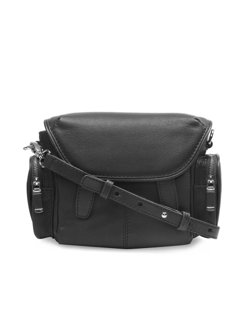 

Da Milano Black Solid Leather Sling Bag