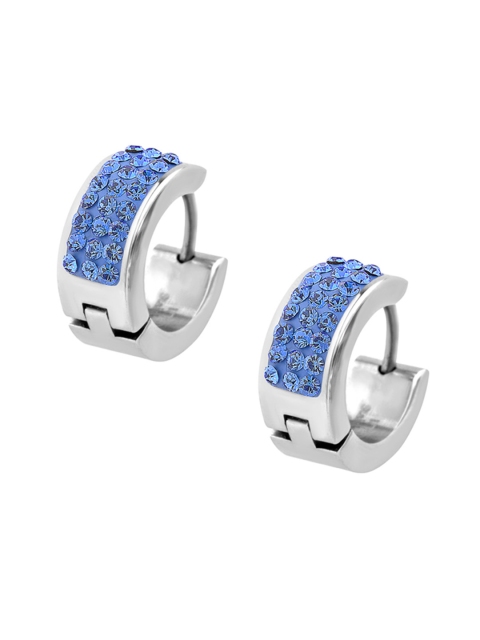 

Inox Jewelry Silver-Toned & Blue Circular Hoop Earrings