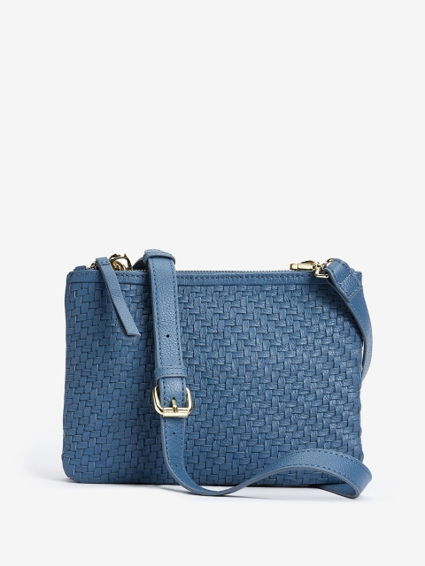 

next Women Blue Textured Leather Sling Bag