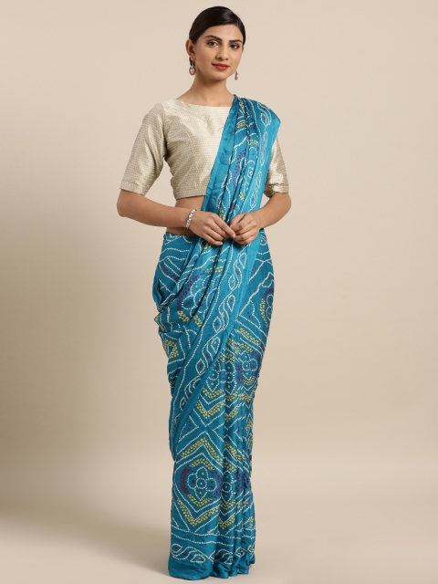 

MOKSHA DESIGNS Blue Pure Crepe Printed Rajasthani Bandhani Saree