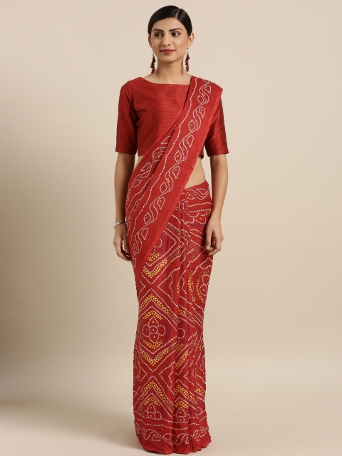 

MOKSHA DESIGNS Red Pure Crepe Printed Rajasthani Bandhani Saree