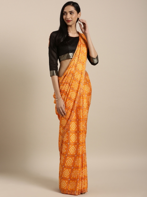 

MOKSHA DESIGNS Orange Pure Crepe Printed Bandhani Saree