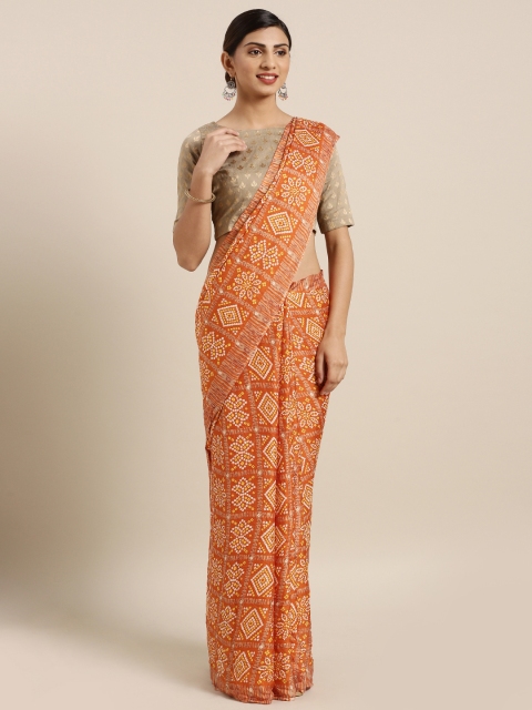 

MOKSHA DESIGNS Orange Pure Crepe Printed Rajasthani Bandhani Bandhej Patola Saree