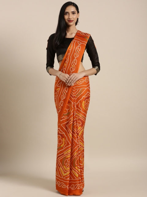 

MOKSHA DESIGNS Orange Pure Crepe Printed Bandhani Saree