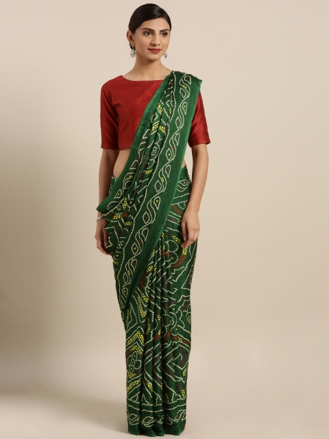 

MOKSHA DESIGNS Green Pure Crepe Printed Bandhani Saree