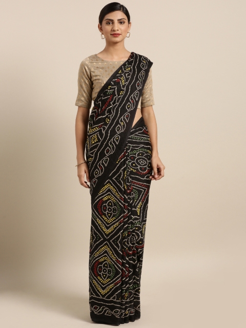 

MOKSHA DESIGNS Black Pure Crepe Printed Rajasthani Bandhani Saree
