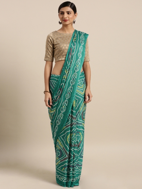 

MOKSHA DESIGNS Teal Green Pure Crepe Printed Rajasthani Bandhani Saree