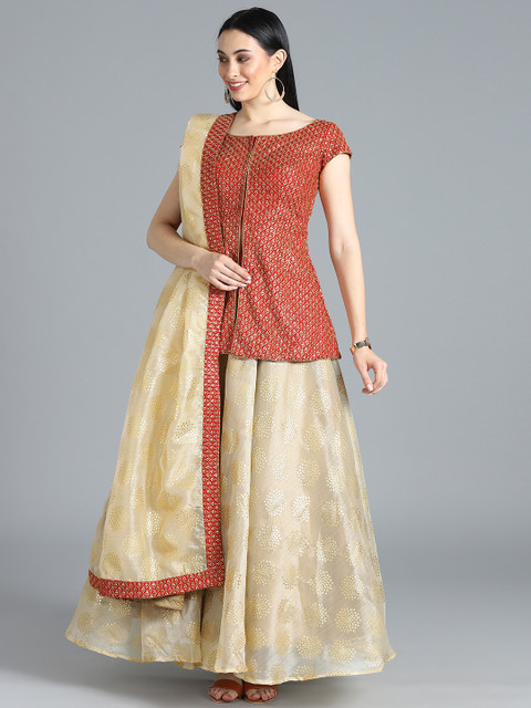 

EthnoVogue Red & Beige Sequinned Embroidered Made to Measure Lehenga Set