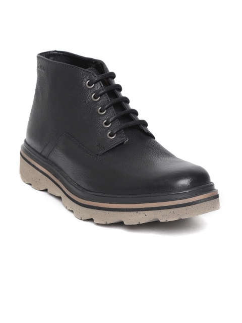 

Clarks Men Black Solid Leather Mid-Top Derbys