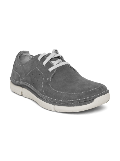 

Clarks Men Charcoal Grey Suede Leather Perforated Derbys