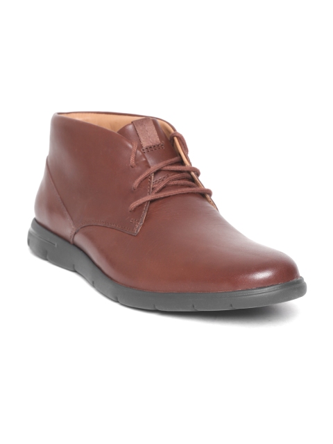 

Clarks Men Brown Solid Leather Mid-Top Derbys