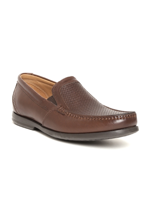 

Clarks Men Brown Leather Basketweave Textured Loafers