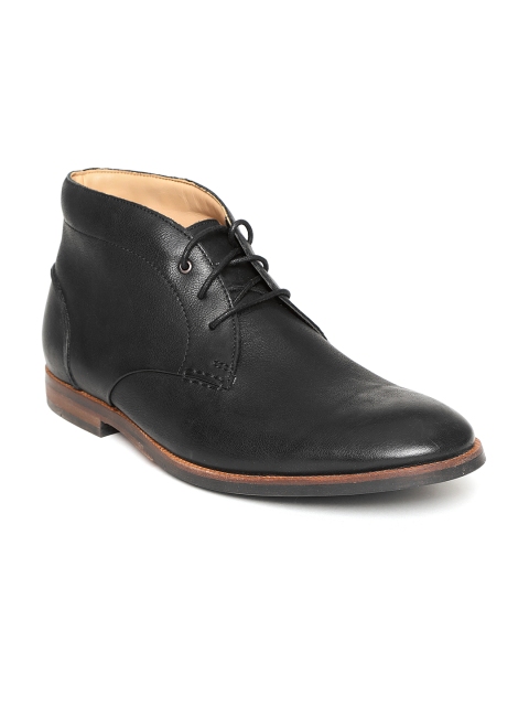 

Clarks Men Black Solid Leather Mid-Top Derbys