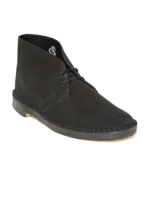 

Clarks Men Black Solid Suede Mid-Top Derbys
